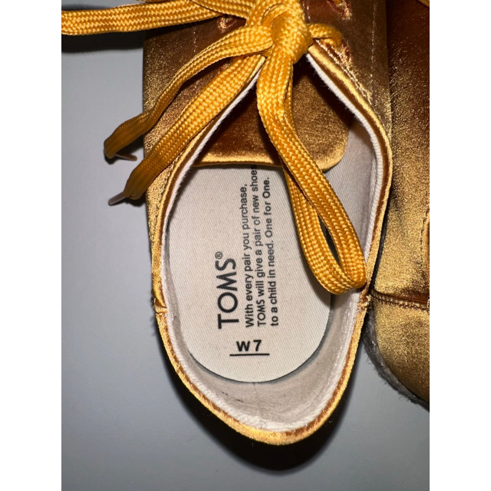 Women's TOMS Gold Satin Espadrille Sneakers US 7 with Beige Jute Sole - Picture 16 of 16